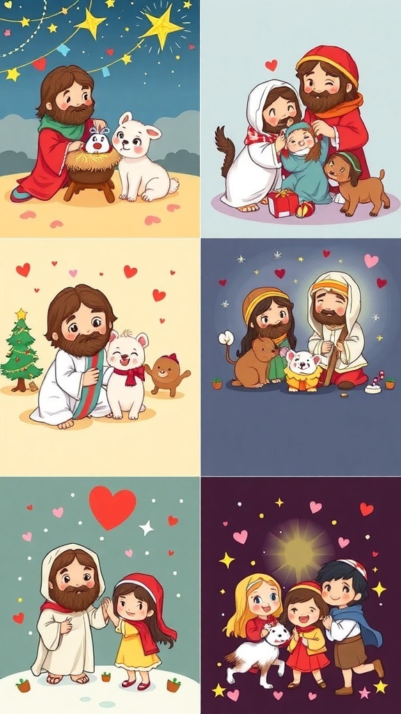 Cute Christmas wallpapers depicting Jesus in joyful and heartwarming scenes.